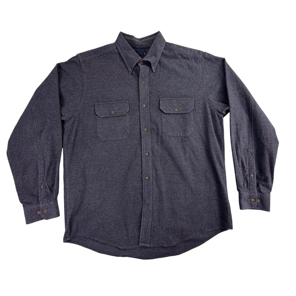Lands End Mens Gray Cotton Button-Up Long Sleeve Shirt Pocketed Casual Size L